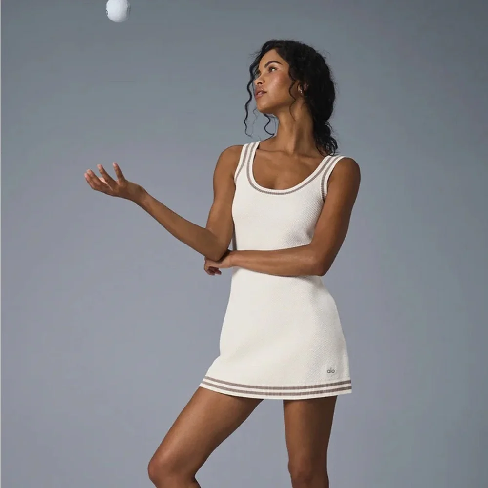 Alo Yoga Tennis Club Sweater Knit Dress Ivory Tenniscore Mini Dress